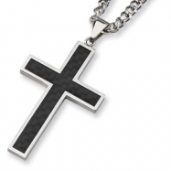 Picture of Stainless Steel Carbon Fiber Cross Necklace chain