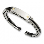 Picture of Stainless Steel Gold Accent Black PVC Hinged Bangle