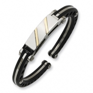 Picture of Stainless Steel Black PVC 14k Gold Inlay Hinged Bangle