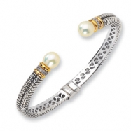 Picture of SS/14ky Diamond and 10x8mm White FW Cultured Pearl Cuff Bracelet
