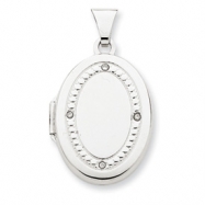 Picture of 14K White Gold 21mm Oval Rhodium Diamond with Texture Locket