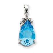 Picture of 14k White Gold Blue Topaz & Diamond Pendant