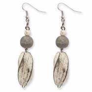 Picture of Silver-tone Grey Twisted White Wood Aster Dangle Earrings