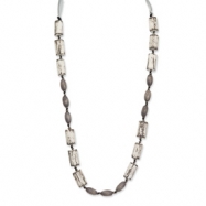 Picture of Grey White Wood Aster & Acrylic Beads Satin Ribbon Necklace