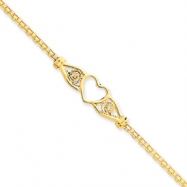 Picture of 14k  Polished Antiqued Heart Anklet