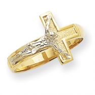 Picture of 14k Two-tone Polished & Diamond-Cut Mens Crucifix Ring