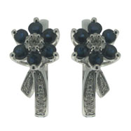 Picture of 14K White Gold Blue Sapphire & Diamond Earrings