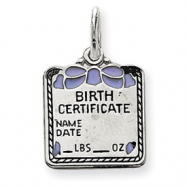Picture of Sterling Silver Blue Birth Certificate Charm