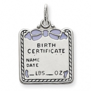 Picture of Sterling Silver Blue Birth Certificate Charm