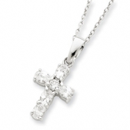 Picture of Sterling Silver CZ Cross on 16 Box Chain Necklace chain