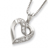 Picture of Sterling Silver CZ Heart Pendant on 16 Box Chain Necklace chain