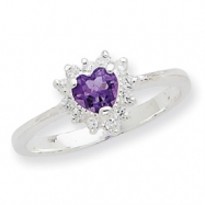 Picture of Sterling Silver Amethyst and CZ Heart Ring