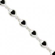 Picture of Sterling Silver 7inch Fancy Polished Heart Onyx Bracelet