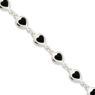 Picture of Sterling Silver 7inch Fancy Polished Heart Onyx Bracelet