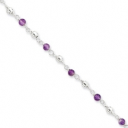 Picture of Sterling Silver 7inch Polished Amethyst Beaded Bracelet