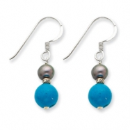 Picture of Sterling Silver Black Cultured Pearl & Turquoise Dangle Earrings