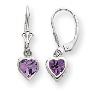 Picture of Sterling Silver 6mm Heart Amethyst Leverback Earrings
