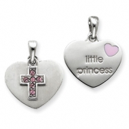 Picture of Sterling Silver Enameled & CZ Heart Cross Charm