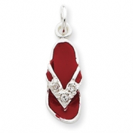 Picture of Sterling Silver CZ and Red Enameled Flip Flop Charm