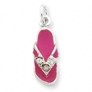 Picture of Sterling Silver CZ and Pink Enameled Flip Flop Charm