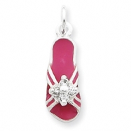 Picture of Sterling Silver CZ and Pink Enameled Flip Flop Charm