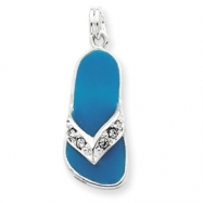 Picture of Sterling Silver Aqua Enameled Crystal Flip Flop Charm