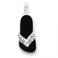 Picture of Sterling Silver Black Enameled Crystal Flip Flop Charm