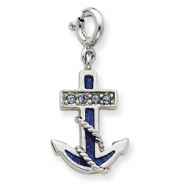 Picture of Sterling Silver Blue Enameled Anchor w/Crystals Charm