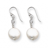 Picture of Sterling Silver White Biwa Coin Cultured Pearl and CZ Earrings