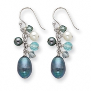 Picture of Sterling Silver Blue Crystals/Peacock & White Cultured Pearl Earrings