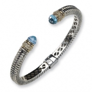 Picture of Sterling Silver w/14k Antiqued Diamond/Blue Topaz Hinged Bracelet