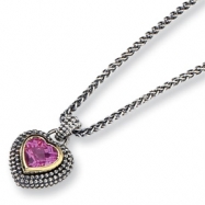Picture of Sterling Silver w/14k Created Pink Sapphire 18in Necklace