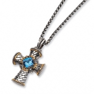 Picture of Sterling Silver/14ky Antiqued Blue Topaz 18in Cross