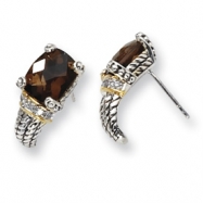Picture of Sterling Silver/14ky Diamond and Smokey Quartz Post Earrings