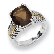 Picture of Sterling Silver/14ky Diamond and Smokey Quartz Ring