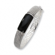 Picture of Sterling Silver Diamond and Onyx Antiqued Hinged Bangle Bracelet