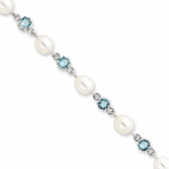 Picture of Sterling Silver Blue CZ Freshwater Pearl Bracelet