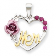 Picture of Sterling Silver Vermeil Pink Flower & CZ Mom Pendant