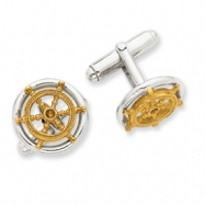 Picture of Sterling Silver Gold-tone Sailor Wheel Cuff Links
