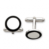Picture of Sterling Silver and Black Enamel Round Cuff Links