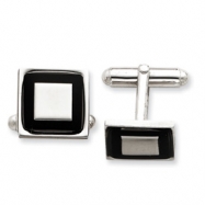 Picture of Sterling Silver and Black Enamel Cuff Links