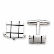 Picture of Sterling Silver and Black Enamel Grooved Design Square Cuff Links