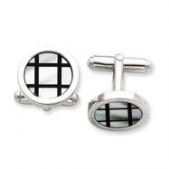 Picture of Sterling Silver with Mother of Pearl and Black Enamel Cuff Links