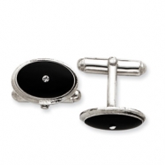 Picture of Sterling Silver Black Enamel with CZ Cuff Links