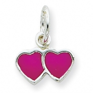 Picture of Sterling Silver Pink Enameled Double Heart Charm