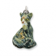 Picture of Sterling Silver Enameled Persian Cat with Kitten Charm