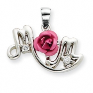 Picture of Sterling Silver Pink Flower & CZ Mom Pendant