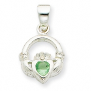 Picture of Sterling Silver Clear & Green CZ Claddagh Pendant