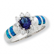 Picture of Sterling Silver Created Opal & Blue CZ Ring