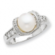 Picture of Sterling Silver Imitation Pearl and CZ Ring